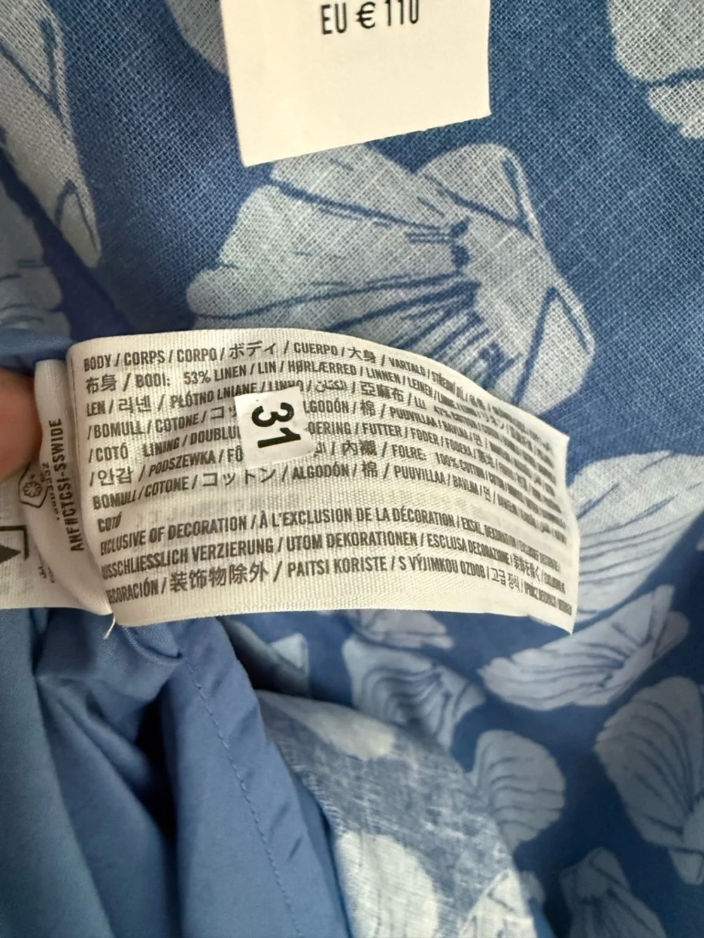 NWT Abercrombie Shell Print Cutout Twist Front Maxi Dress Blue Linen Size L